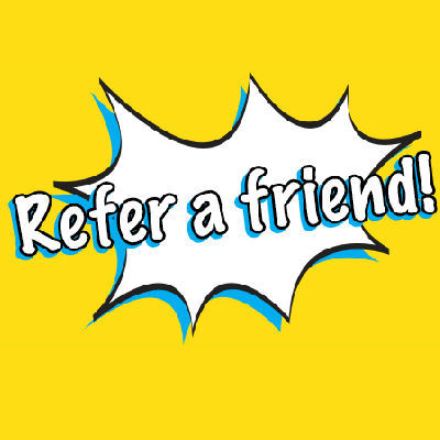 splash advertisement that says refer a friend